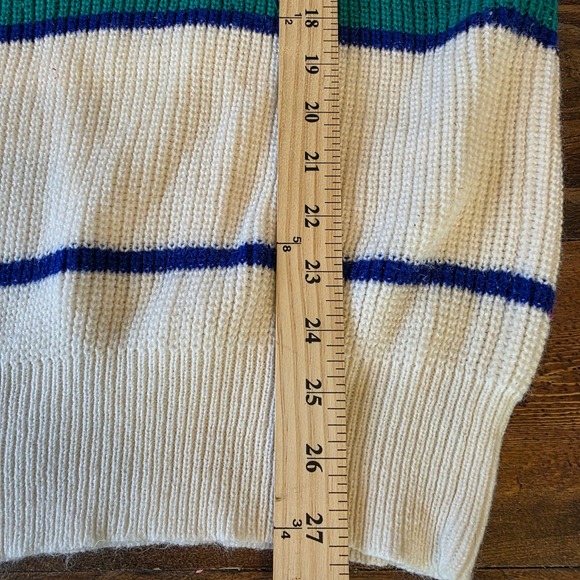 Vintage Ocean Pacific Med Striped Crew‎ Neck Long Sleeve Sweater Blue Red Green - Picture 3 of 7